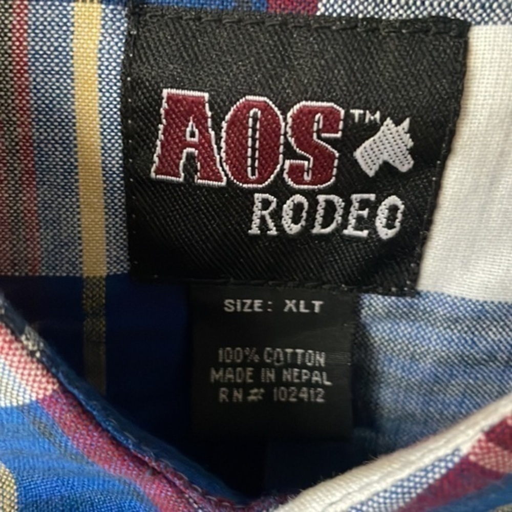 NEW AOS Rodeo shirt men's plaid  XL tall button up red blue - Picture 4 of 10